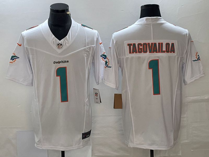 Men Miami Dolphins #1 Tagovailoa White 2023 Nike Vapor Limited NFL Jersey style 1